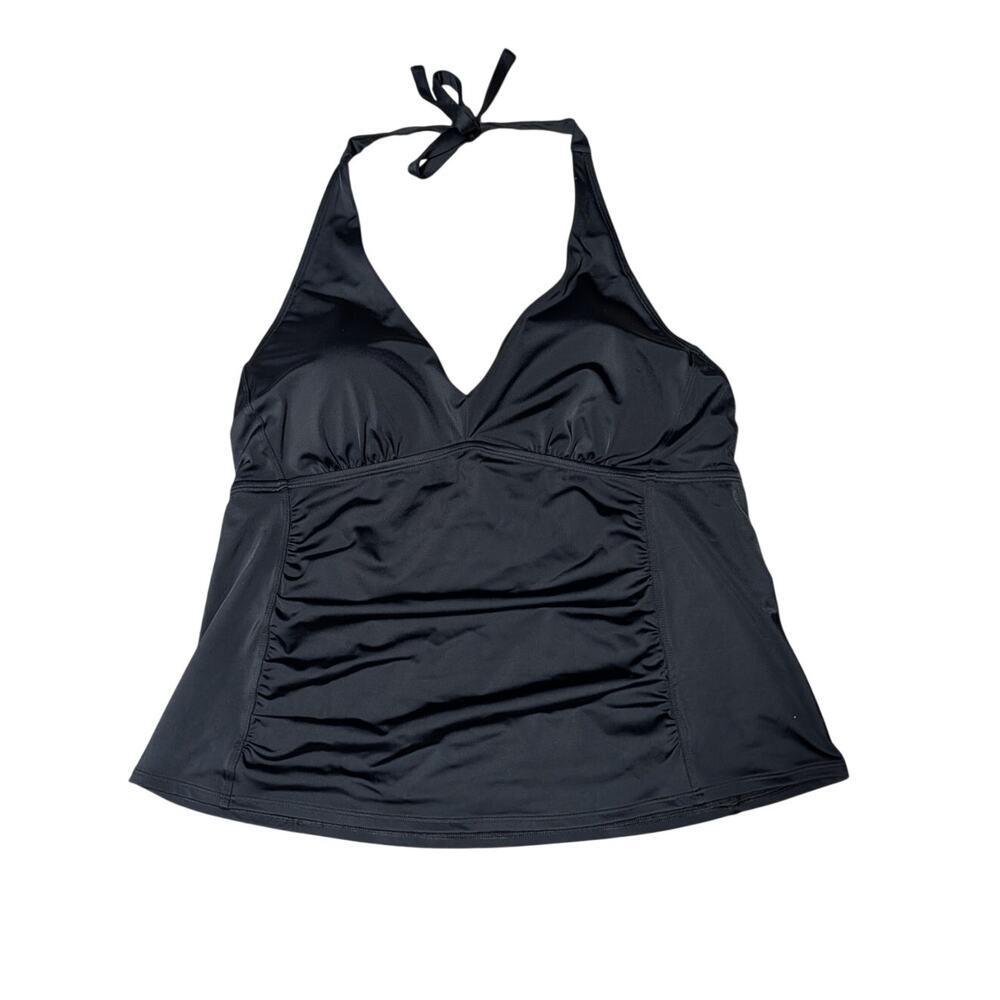 L.L. Bean Halter Tankini Swim Top Womens Size 18 Reg Black Tummy Control V-Neck